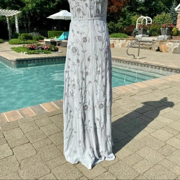 NWT Anthropologie BHLDN Plymouth Maxi Wrap Dress Fog Wedding Beaded Size 4 - Picture 10 of 14